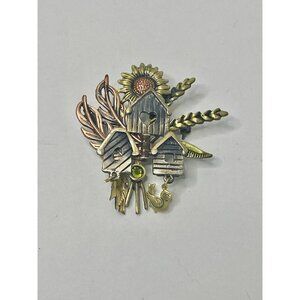KC Signed Birdhouse‎ Pin Brooch Bird Charms